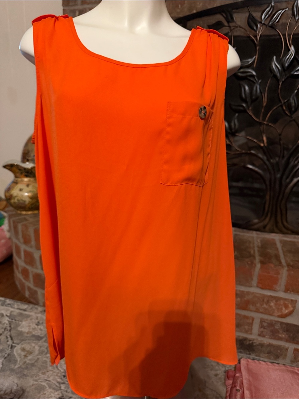 Ashley Stewart Orange Sleeveless Blouse 14/16W Plus Size Pocket Button Detail